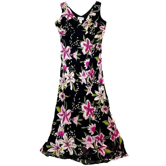 Y2K Slip Dress Size 8 Beaded Fairy Midi Grunge Floral Romantic Whimsigoth - Picture 1 of 16